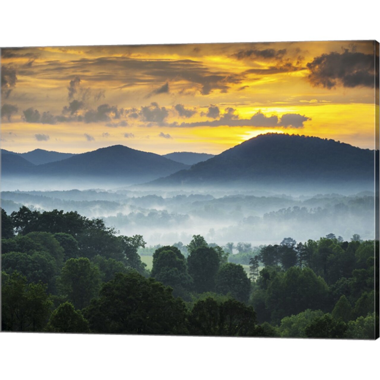 Asheville NC Blue Ridge Mountains Sunset and Fog Landscape by Unknown 20" x 16" Canvas Wall Art